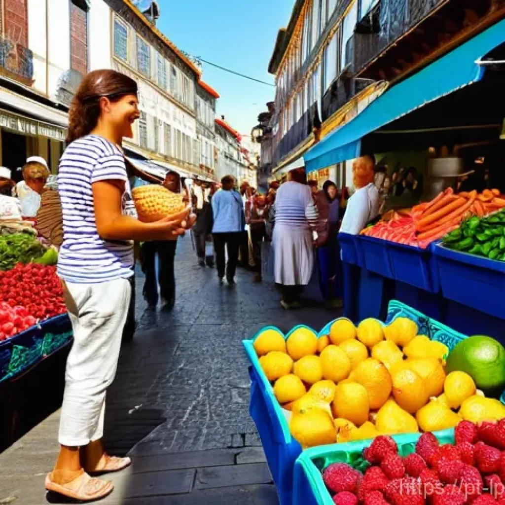 여행 중의 다양한 경험과 배움의 기회 - **Vibrant Portuguese Market Experience:**
"A bustling, open-air market in a historic Portuguese ...