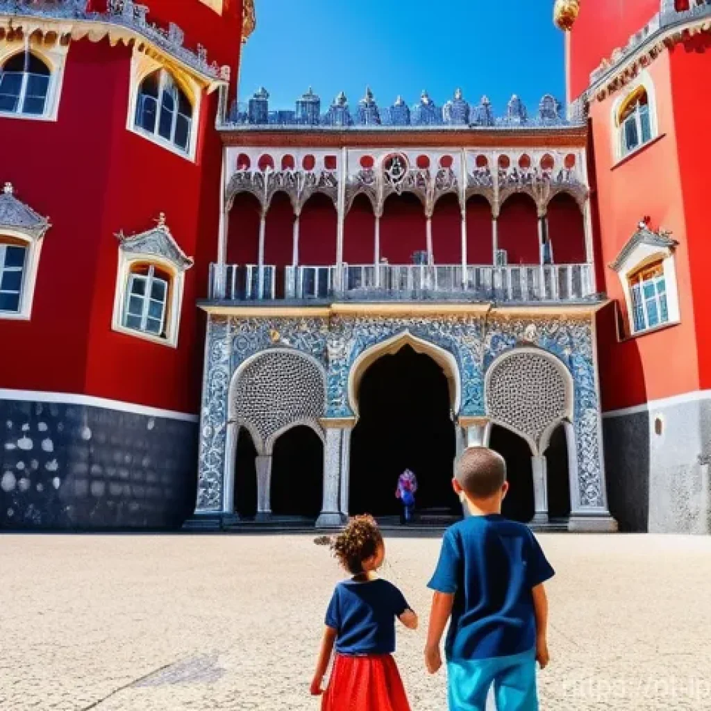 가족 여행을 통한 글로벌 시민 교육 - **Prompt: "A joyful Portuguese family (parents and two children, a girl aged 8 and a boy aged 10, bo...
