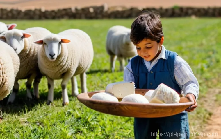 가족 여행에서의 문화 체험과 교육 - **Prompt 1: Alentejo Farm Experience - Sheep Shearing and Cheese Making**
"A heartwarming scene ...