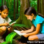 Home 21 가족 여행 중 학습할 수 있는 과학 실험 - **Botanical Exploration in a Lush Forest:**
A vibrant, sun-dappled scene featuring a diverse Bra...